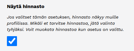 Näytä hinnasto -valinta